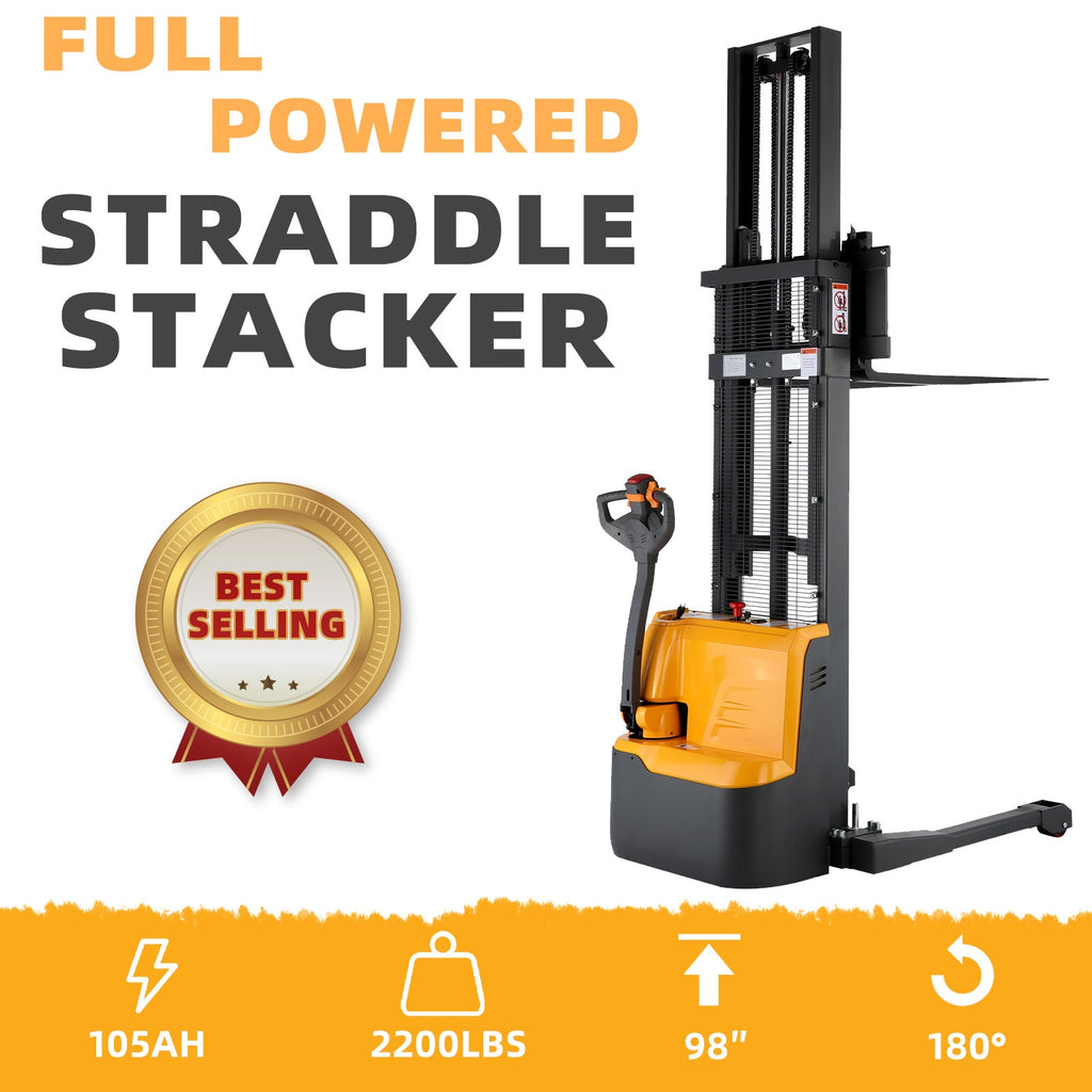 Apollolift Electric Straddle Stacker with 118&quot; Lift and 2640 lb Cap Pallet Stacker - A-3042