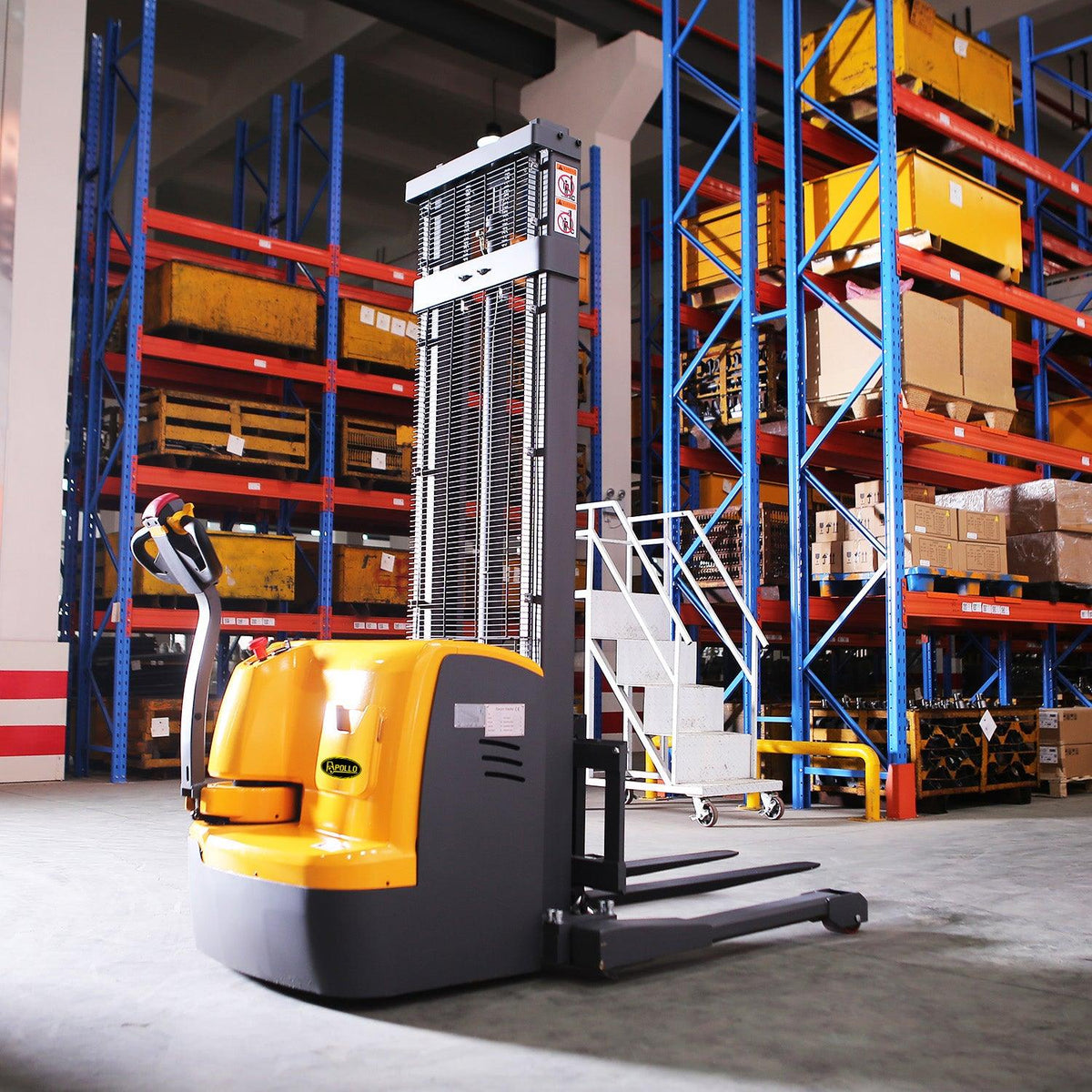 Apollolift Electric Straddle Stacker with 220&quot; Lift and 3300 lb Cap Pallet Stacker - A-3030